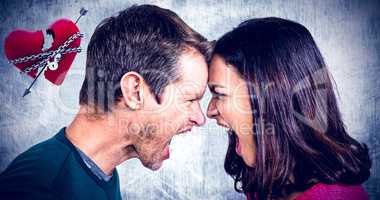 Composite image of couple yelling while standing head to head