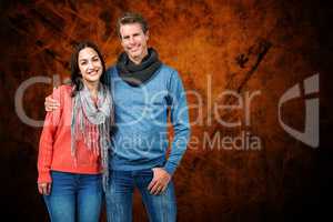 Composite image of portrait of happy couple standing together