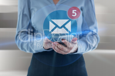 Composite image of businesswoman using smart phone