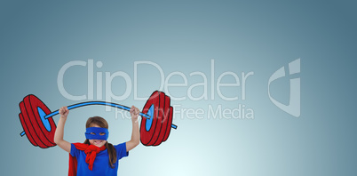 Composite image of little girl holding dumbbell