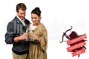 Composite image of happy couple holding wine glasses