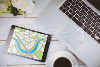 Composite image of digitally generated image of map Composite image of digitally generated image of map
