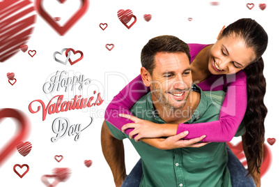 Composite image of man with piggy back to his girlfriend