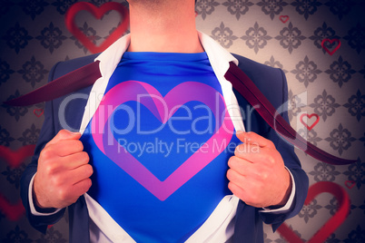 Composite image of businessman opening his shirt superhero style