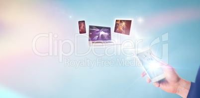 Composite image of businessman using mobile phone over white bac Composite image of businessman using mobile phone over white bac