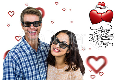 Composite image of cheerful couple wearing sunglasses