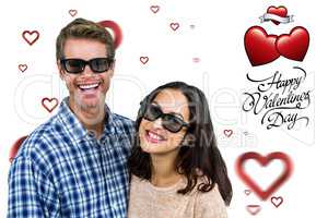 Composite image of cheerful couple wearing sunglasses