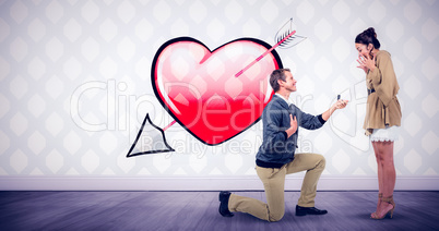 Composite image of man offering engagement ring to partner