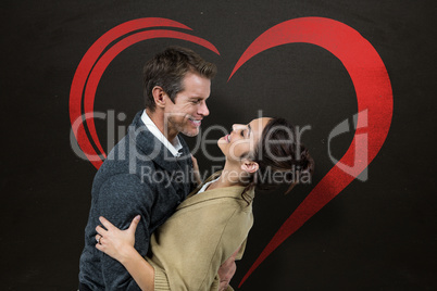 Composite image of happy romantic couple hugging