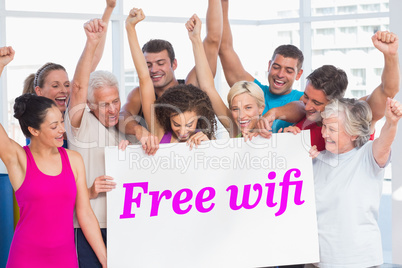 Free wifi against grey wall