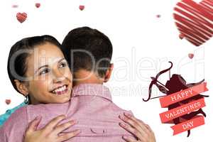 Composite image of beautiful woman hugging boyfriend