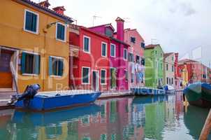 Brightly painted houses at the Burano canal