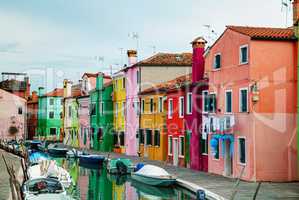 Brightly painted houses at the Burano canal