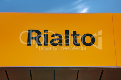 Rialto water bus stop sign