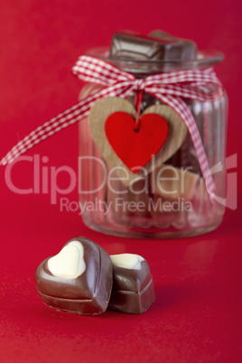 Chocolate in a jar. Valentines day concept