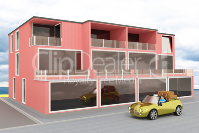 Mixed multifamily office building, 3d illustration