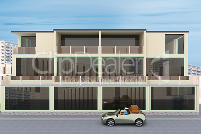 Mixed multifamily office building, 3d illustration