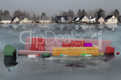 Living room furniture swims during floods