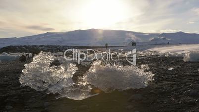 Time lapse of tourists at glacier lagoon Jokulsarlon, Iceland