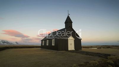 Time lapse of the church of Budir, Iceland, daytime