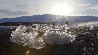 Time lapse of tourists at glacier lagoon Jokulsarlon, Iceland, wintertime