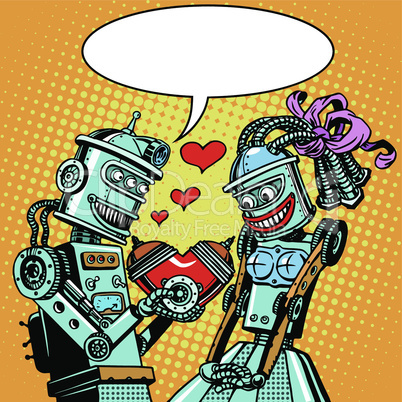 Robots man woman love Valentines day and wedding
