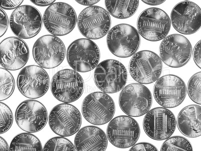 Black and white Dollar coins 1 cent wheat penny