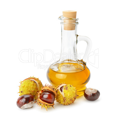 fruit and oils chestnuts isolated on a white background