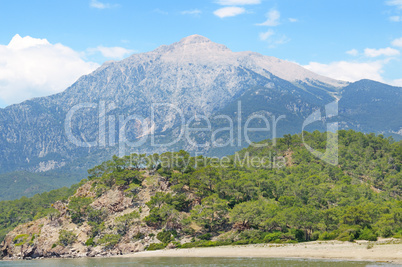 mountain landscape in the background of blue sky