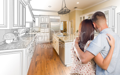 Young Military Couple Inside Custom Kitchen and Design Drawing C