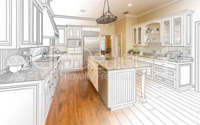 Custom Kitchen Design Drawing and Gradated Photo Combination