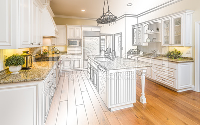 Custom Kitchen Design Drawing and Gradated Photo Combination