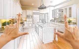 Hands Framing Gradated Custom Kitchen Design Drawing and Photo C