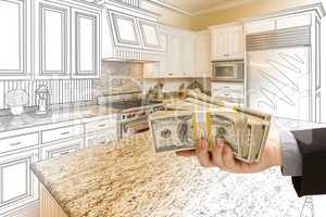 Hand Handing Cash Over Kitchen Design Drawing and Photo Combinat