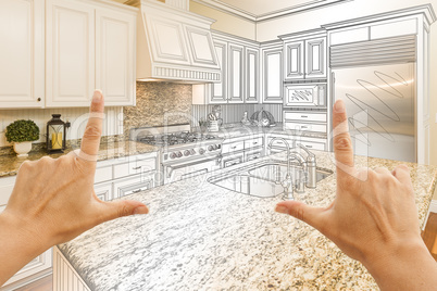 Hands Framing Gradated Custom Kitchen Design Drawing and Photo C