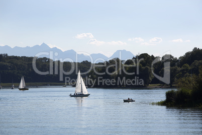 Sailing boats at lake Chiemsee, Bavaria, Germany