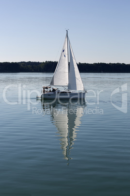 Sailing boat at lake Chiemsee, Bavaria, Germany