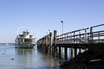 Steamship at the pier, Chiemsee, Bavaria