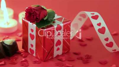 Red roses and chocolate candies for Valentine's Day