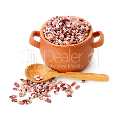 beans in a ceramic pot isolated on white background