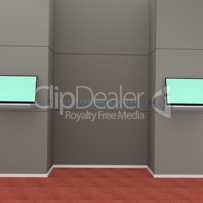 Affiliated Computer in conference room, 3d Illustration