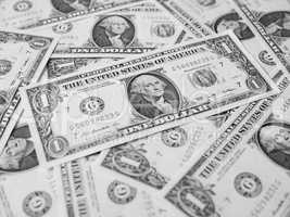 Black and white Dollar notes 1 Dollar