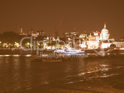 River Thames in London at night vintage