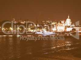 River Thames in London at night vintage
