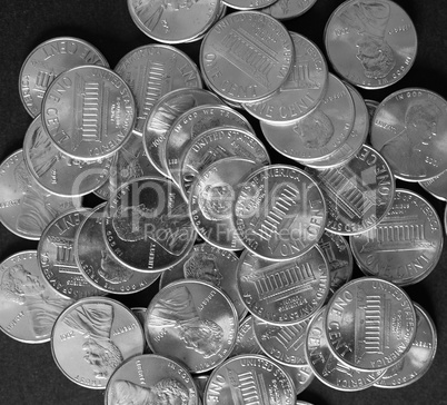 Black and white Dollar coins 1 cent wheat penny