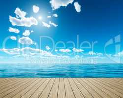 wooden jetty bright sky