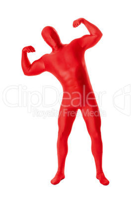 man in a red body suit