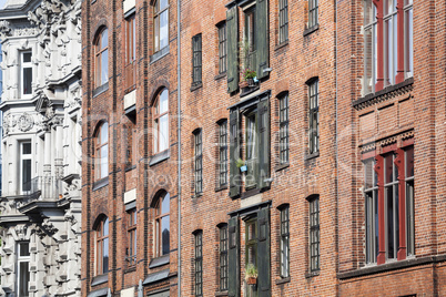 Fassade alter Lagerhäuser in Hamburg, Deutschland