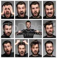 Set of young man's portraits with different emotions