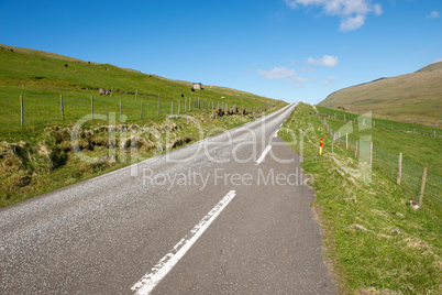 Typical landscape and street on the Faroe Islands